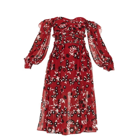 Self-Portrait Off-shoulder Long Sleeve Midi Dress - Picture 2 of 16